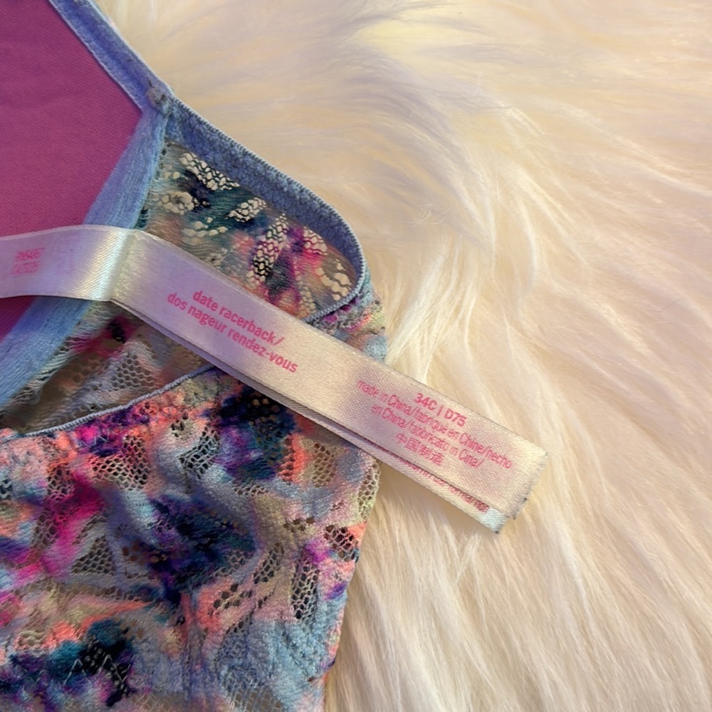 Victoria’s Secret VS PINK Multicolor Neon Floral Rainbow Lace Date Racerback Bra - Picture 8 of 8